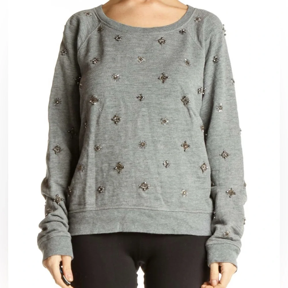 J. Crew Charcoal Embellished Sweatshirt Top